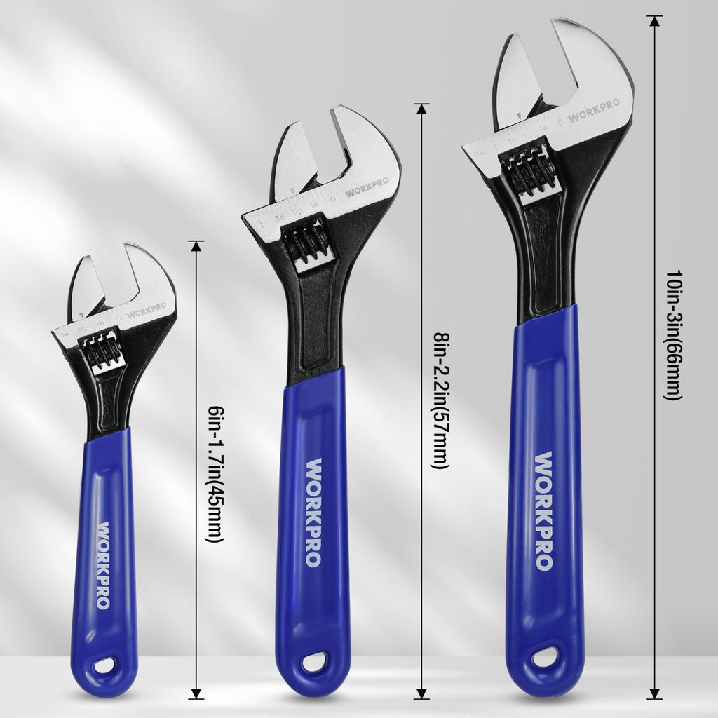 3-Piece Adjustable Wrench Set, 6in, 8in & 10in Wrenches with Ergonomic Grip for Home, Garage, Workshop - Image 4