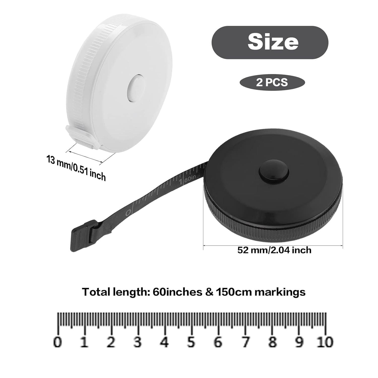 Set of 2 retractable measuring tapes. Flexible double-sided measuring tape. 150 cm portable ruler for sewing and... - Image 2