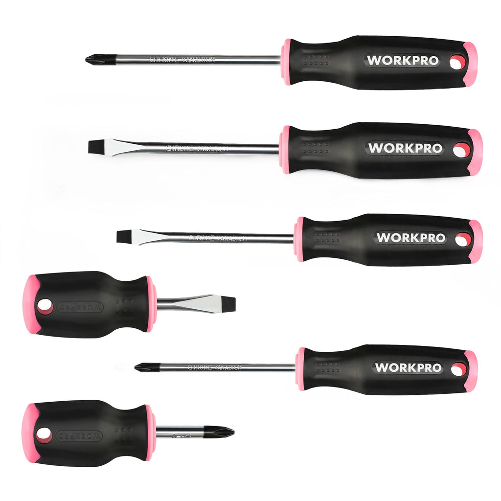 6-Piece Pink Magnetic Screwdrivers Set, Includes 3 Slotted & 3 Phillips Screwdrivers, Stubby Screwdrivers, Cr-V Shank... - Image 5