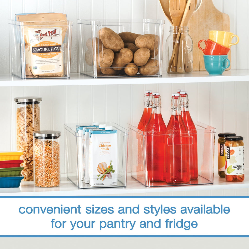 Deep Open-Front Pantry Organizer Bin, Clear Plastic, 12” x 10.5” x 8.0”
