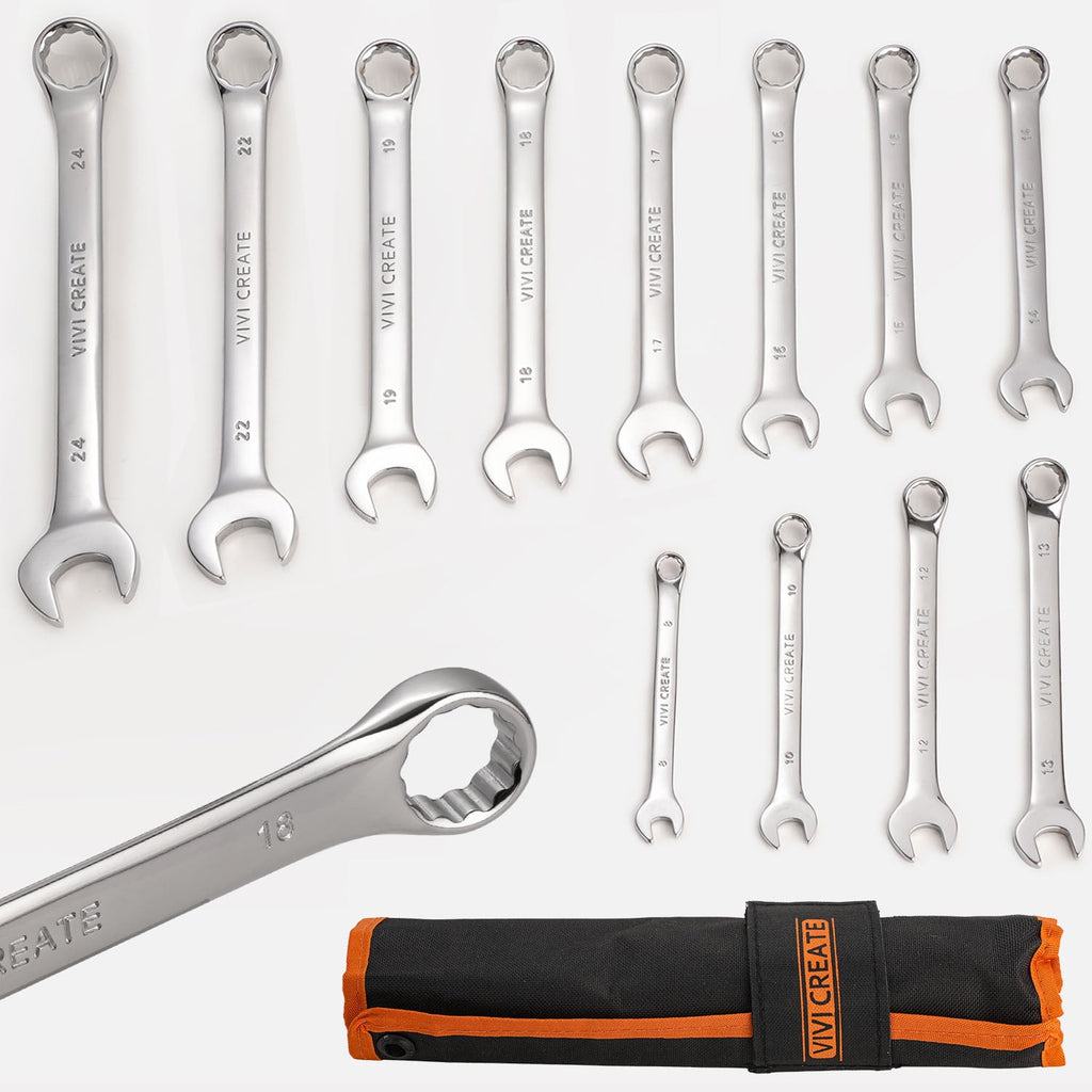 26-Piece Combination Wrench Set, SAE & Metric 8mm24mm & 1/41, Chrome Vanadium Steel Open End Wrenches with 12-Point B... - Image 3