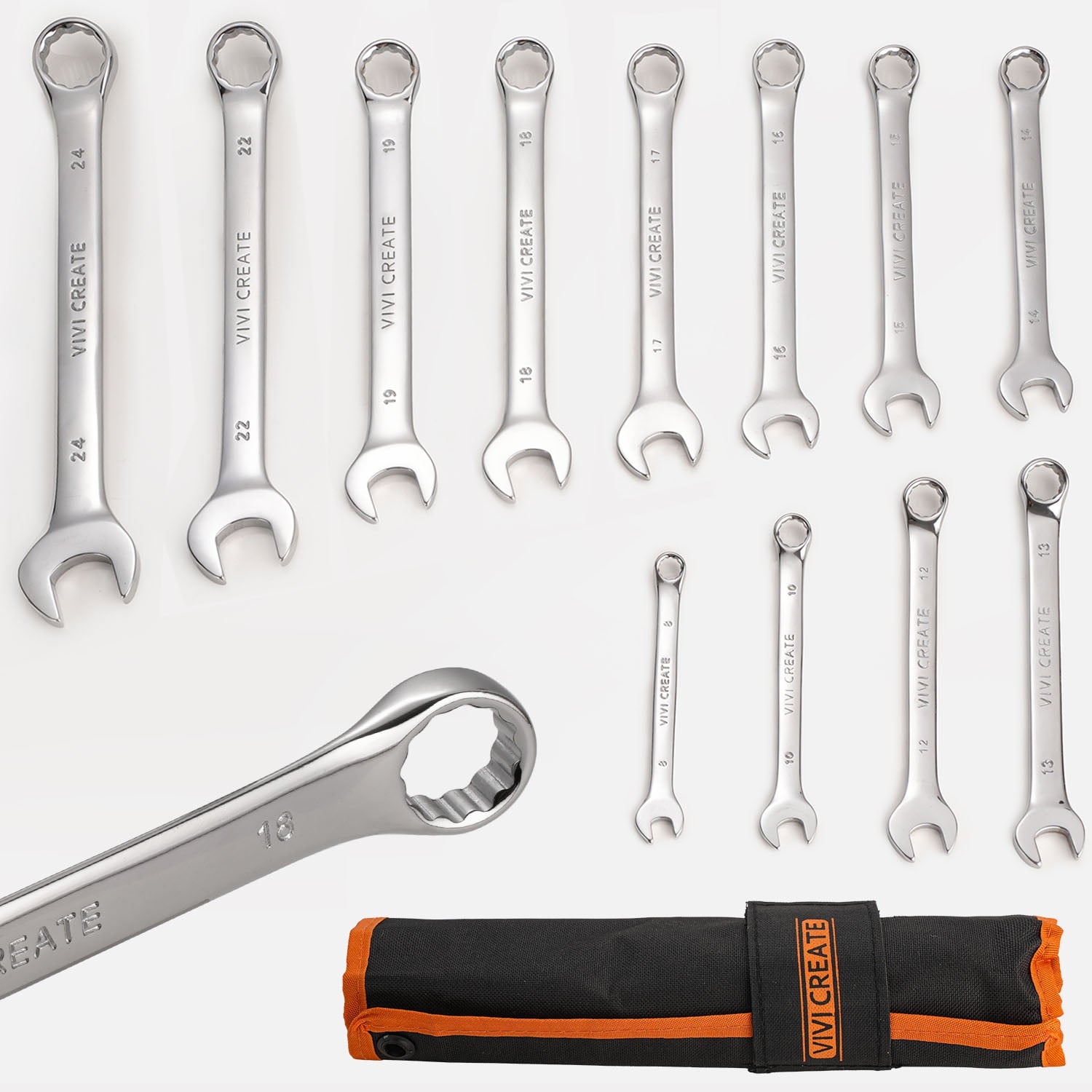26-Piece Combination Wrench Set, SAE & Metric 8mm24mm & 1/41, Chrome Vanadium Steel Open End Wrenches with 12-Point B... - Image 3
