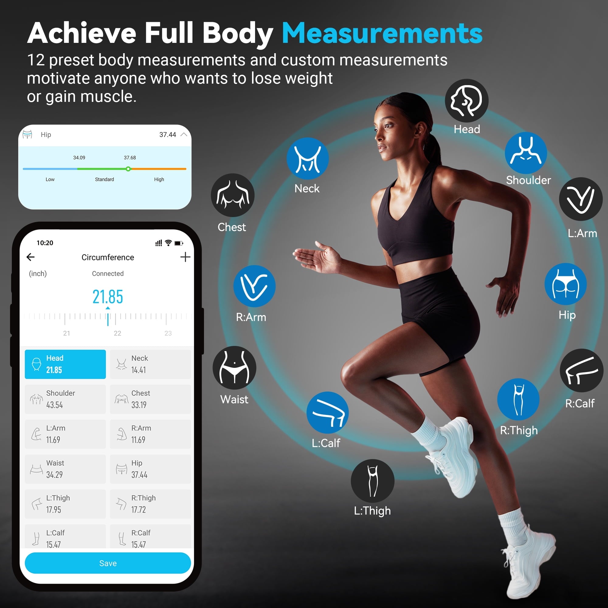 ABLEGRID Smart Body Tape Measure, Rechargeable Body Measuring Tape with APP, Accurate Retractable Digital Body Fat Measurement Device for Mu - Image 4