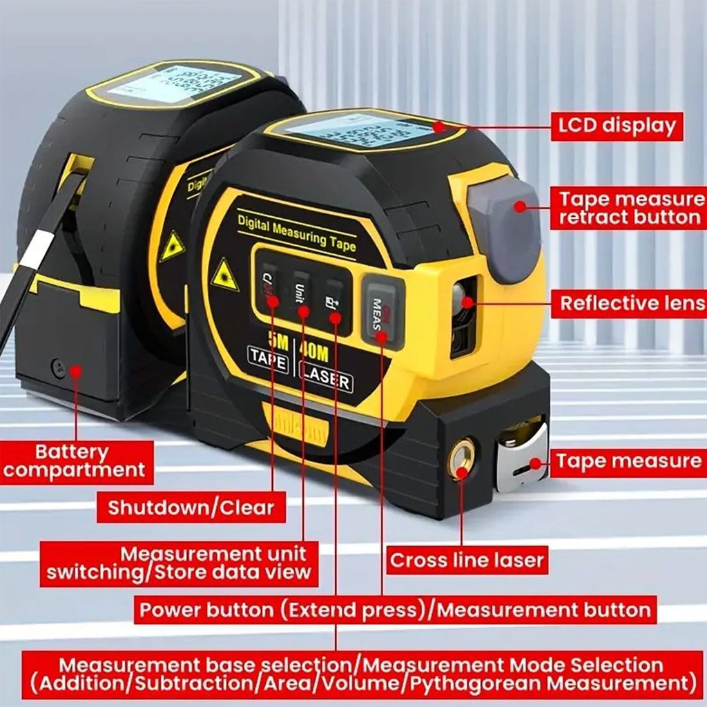 3 in 1 Digital Laser Tape Measure, 130ft/40m Laser Distance Meter, Auto Lock Measuring Tape Range Finder for Construc... - Image 5
