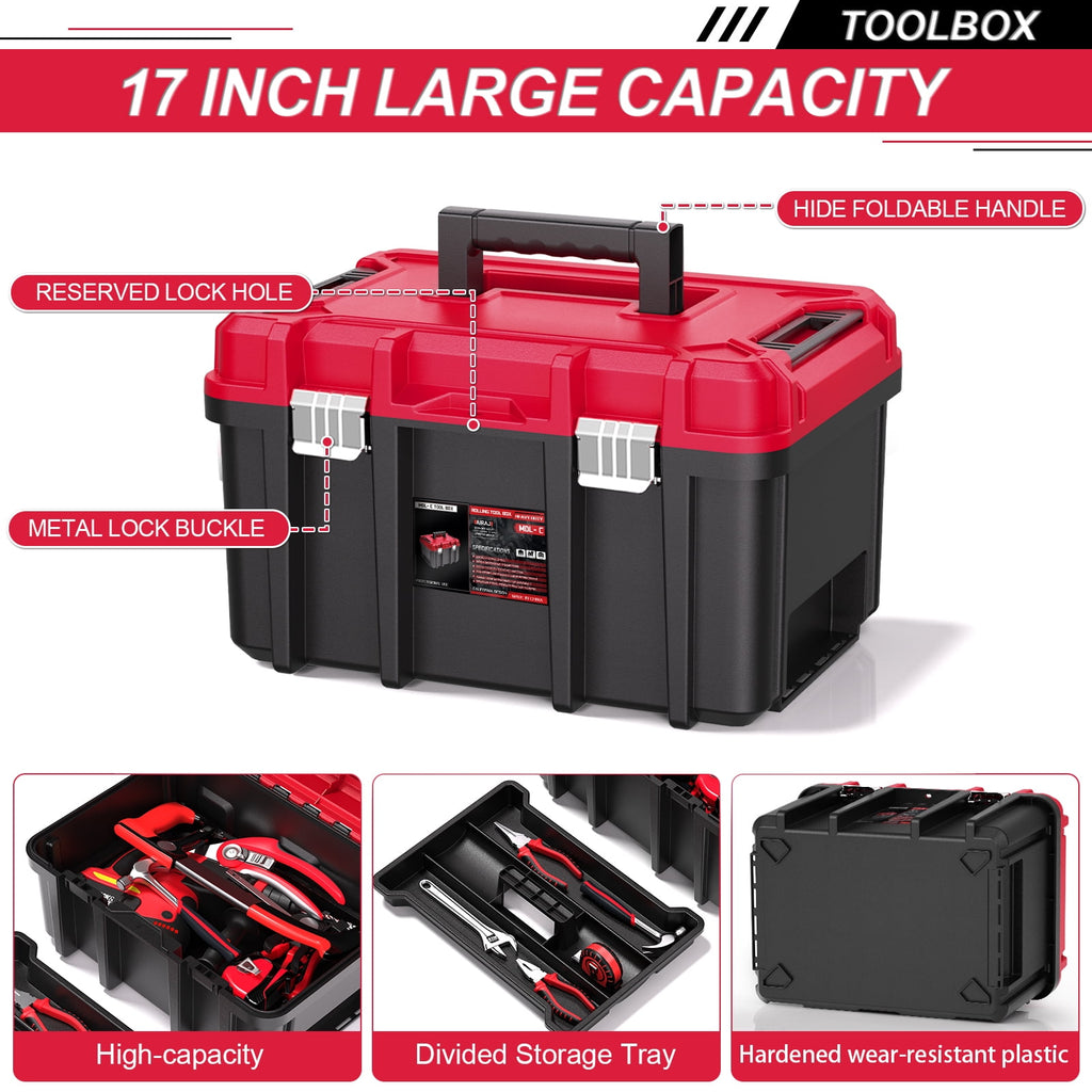 3-Tier & Cectable Rolling Tool Box with Lock | 17" Large Portable Tool Organizer System on Wheels for Garage & Profes... - Image 3