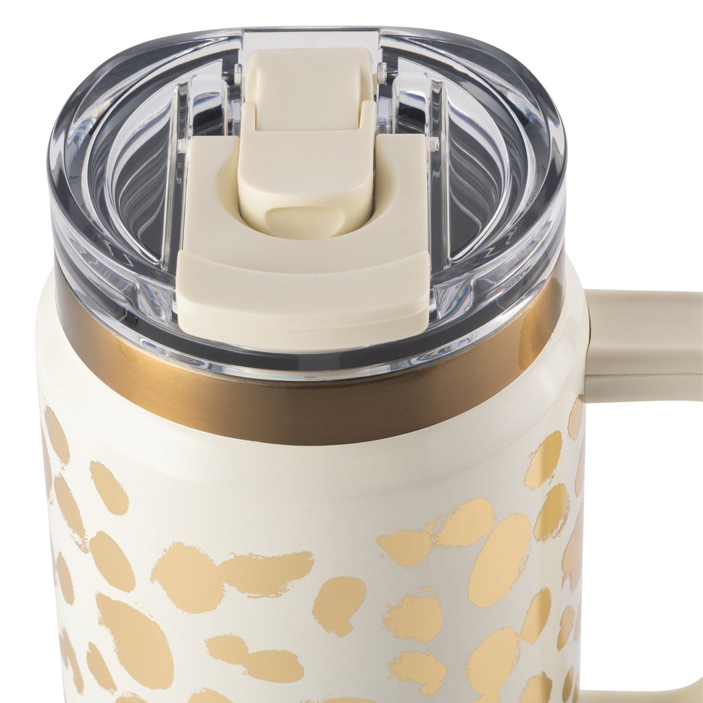 Thyme &amp; Table 32 fl oz Stainless Steel Luna Tumbler with Handle and Dual Straw Lid, Cream &amp; Black Check