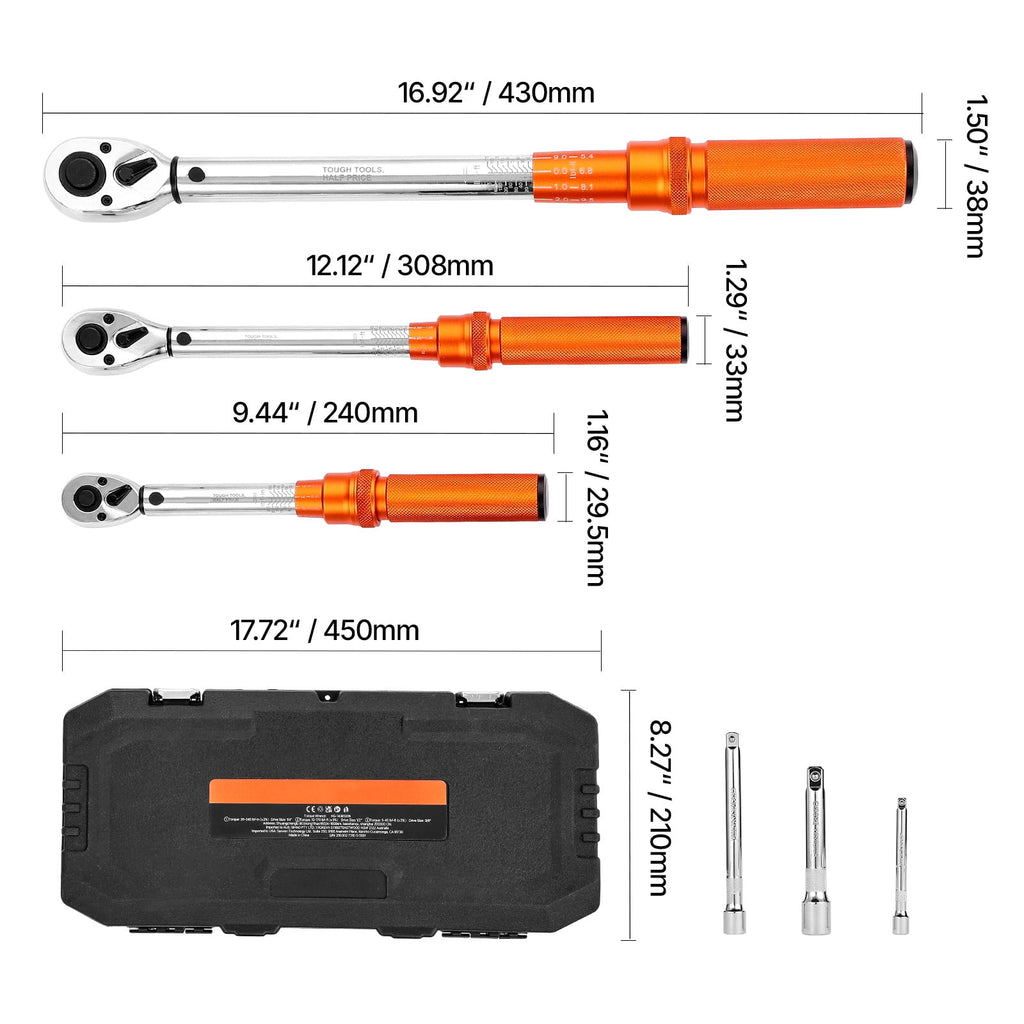 Click Torque Wrench Set, 3 Sizes, 1/4, 3/8, 1/2 Inch Drive, 10-170 lbf-ft, 5-45 lbf-ft, 20-240 lbf-in, Dual-Direction... - Image 4