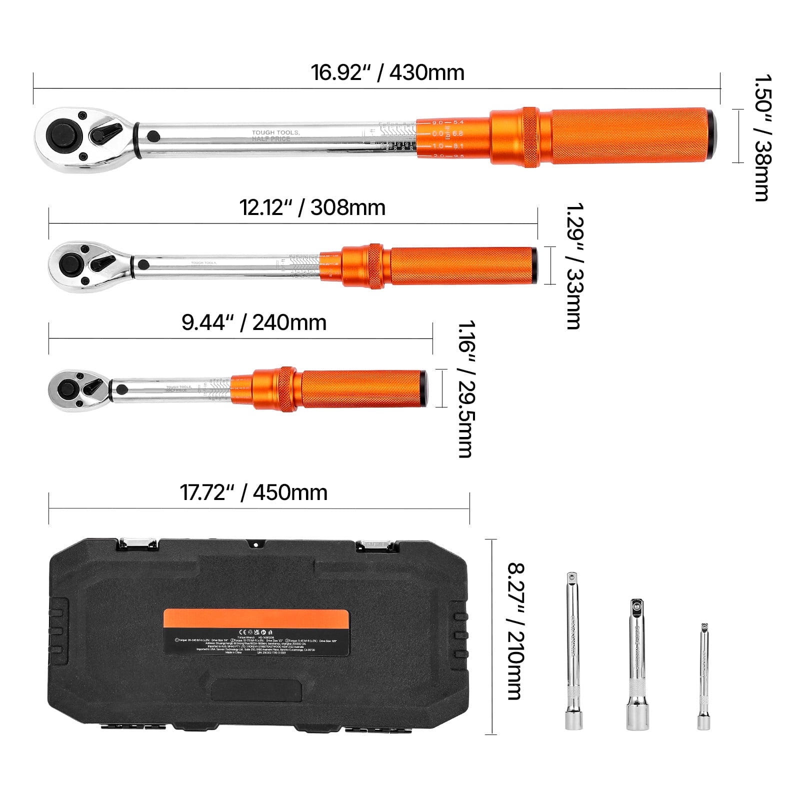 Click Torque Wrench Set, 3 Sizes, 1/4, 3/8, 1/2 Inch Drive, 10-170 lbf-ft, 5-45 lbf-ft, 20-240 lbf-in, Dual-Direction... - Image 4