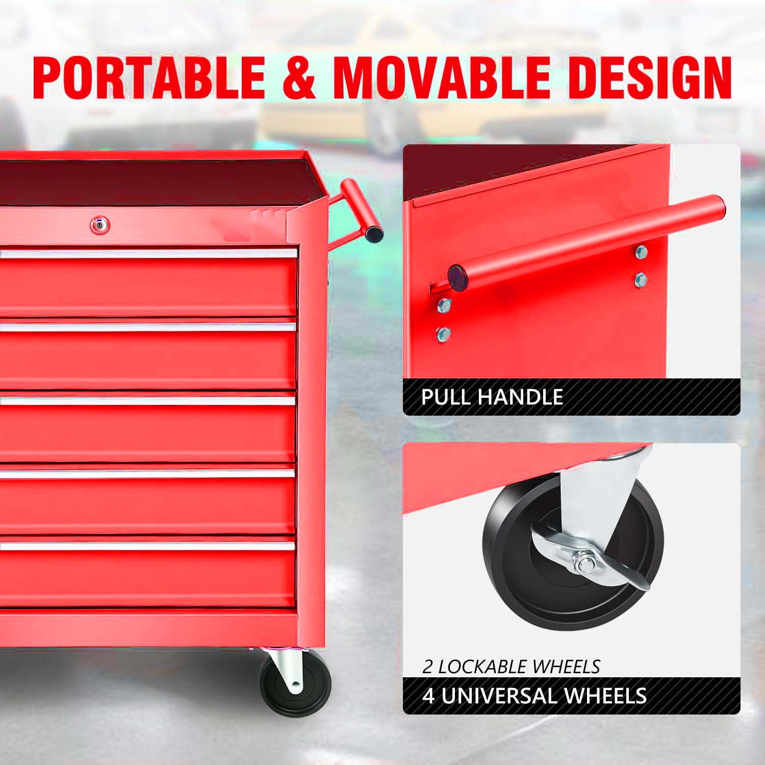 5-Drawer Rolling Tool Chest with Wheels Multifunctional Tool Chest Portable Tool Storage Cabinet with Locking System ... - Image 2