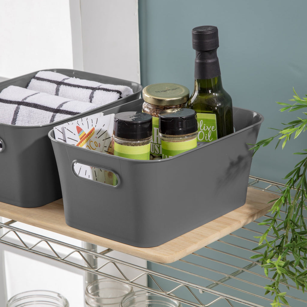 Medium White Plastic Storage Bin, 13.8 in x 9.5 in x 5.8 in