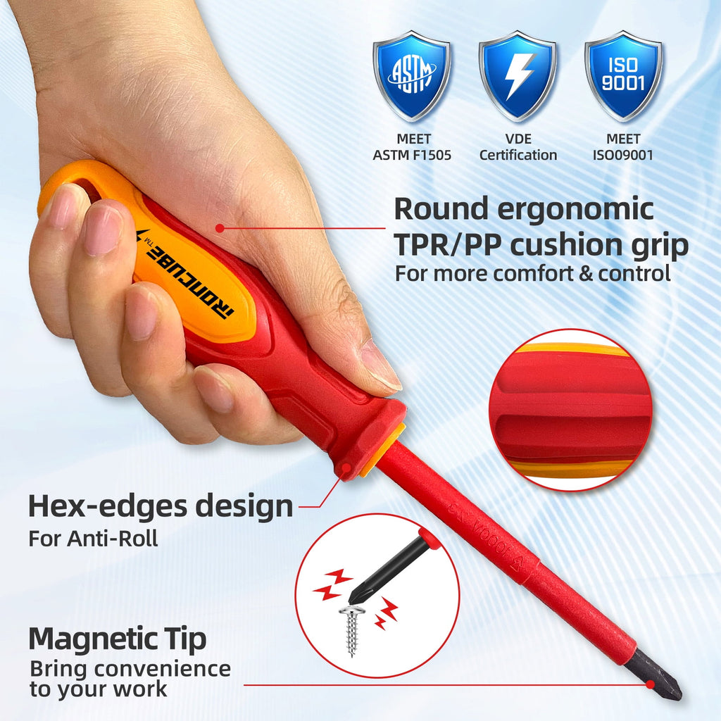IRONCUBE 6-Piece 1000V Insulated Screwdriver Set for Electrician with  Durable Handles and Voltage Tester - Image 6