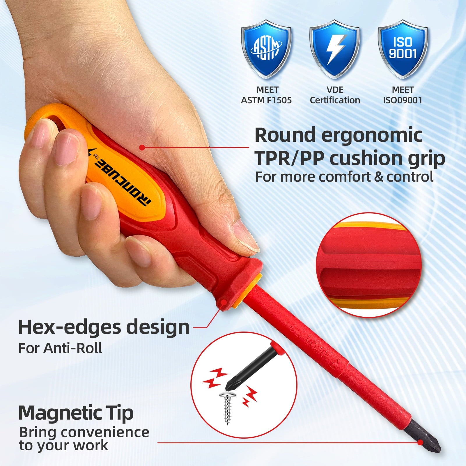 IRONCUBE 6-Piece 1000V Insulated Screwdriver Set for Electrician with  Durable Handles and Voltage Tester - Image 6