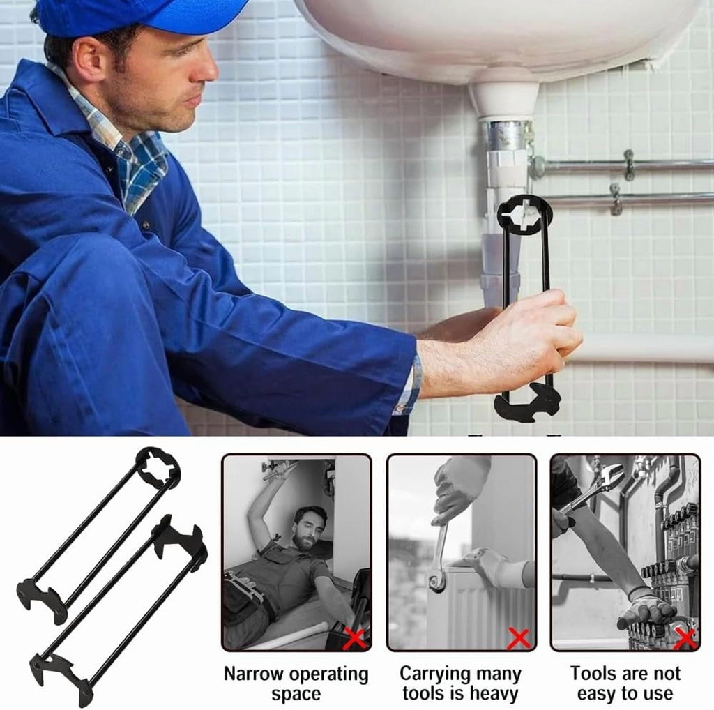 Set of 2 Basin Wrench - Heavy Duty Sink & Faucet Tool | Multifunctional Four-jaw Hex Wrench for Under Sink & Tub Drai... - Image 6