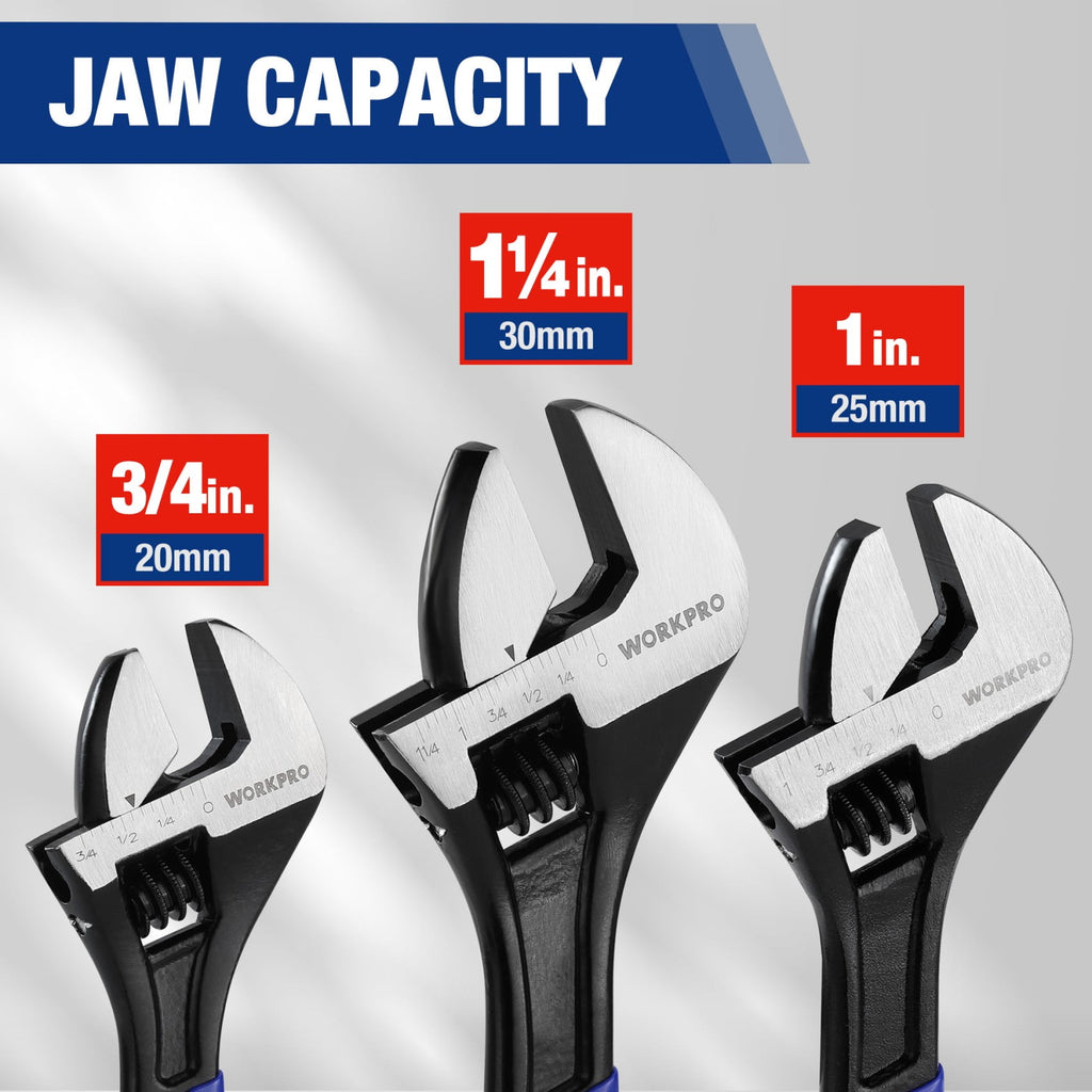 3-Piece Adjustable Wrench Set, 6in, 8in & 10in Wrenches with Ergonomic Grip for Home, Garage, Workshop - Image 6
