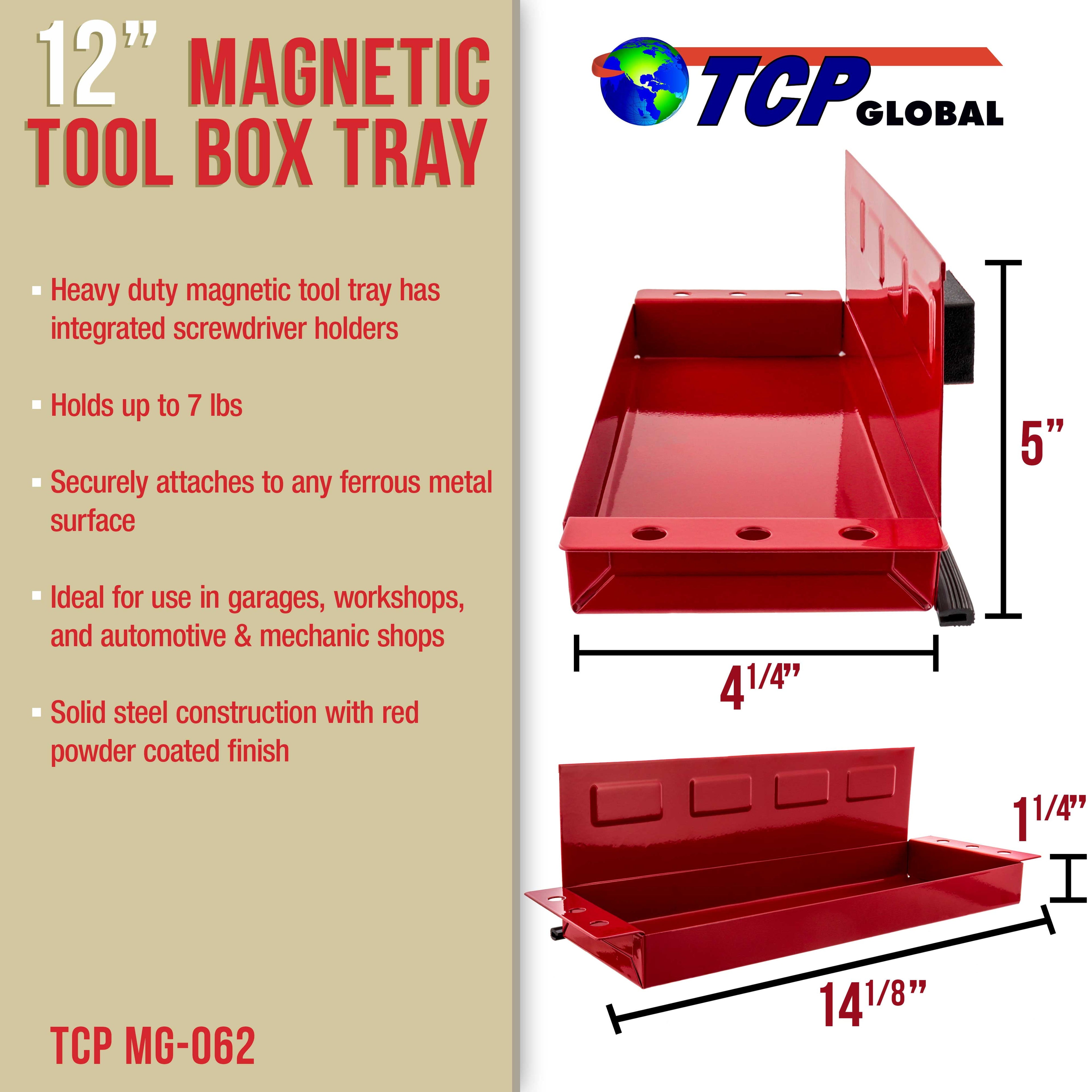 TCP Global 12" Magnetic Tool Box Tray with Screwdriver Holder - Steel Storage Shelf Bin, Holds 6 Screwdrivers, Store Hand Tools, Auto Parts - Image 2