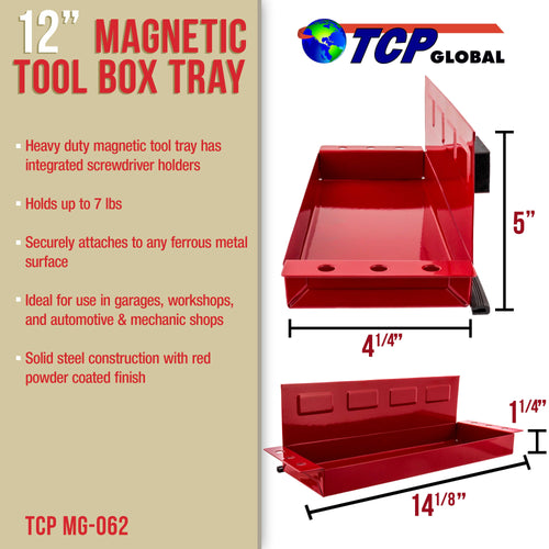 TCP Global 12" Magnetic Tool Box Tray with Screwdriver Holder - Steel Storage Shelf Bin, Holds 6 Screwdrivers, Store Hand Tools, Auto Parts - Image 2