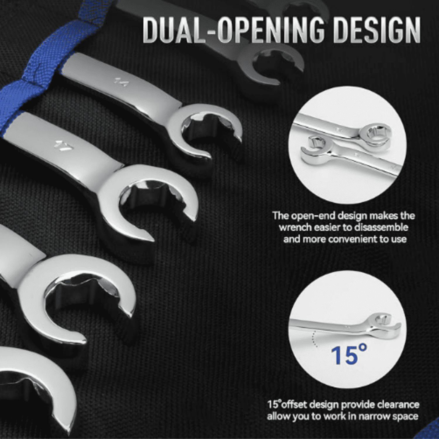 Flare Nut Wrench Set Metric and SAE 12-Piece Inch1/4 to 7/8" & 6-21mm, CR-V Steel Brake Line Wrench Set with Organizer Pouch,Father's Gift - Image 4