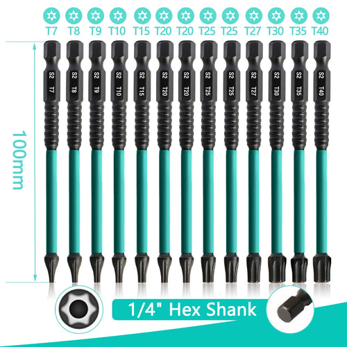 13Pcs Torx Bit Set, Star Screwdriver Bit Set, 1/4" Hex Drive Bits for DIY, Woodworking, Automotive, S2 Chrome Vanadiu... - Image 2