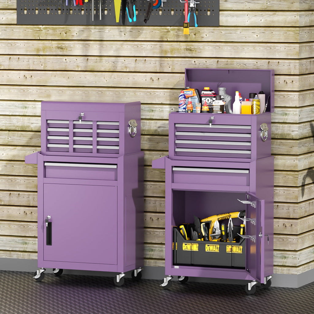 SUNCROWN 5-Drawer Rolling Tool Chest, Storage Cabinet with Detachable Top Tool Box, Tool Chest with Universal Lockable Wheels, Metal Tool Ca - Image 5
