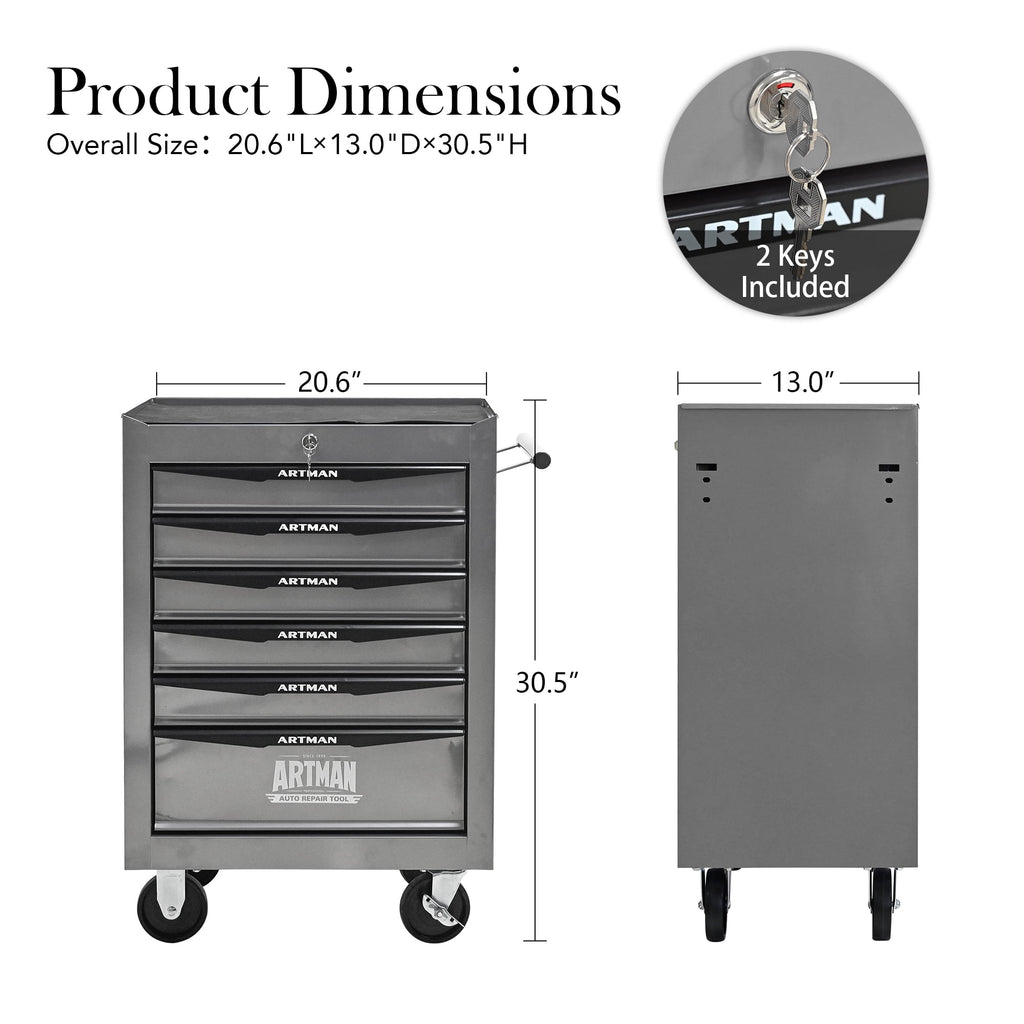 20" 6-Drawer Tool Chest Cabinet with Ball Bearing Drawer Slides, Steel Tool Storage Box Organizer for Garage Workshop... - Image 6
