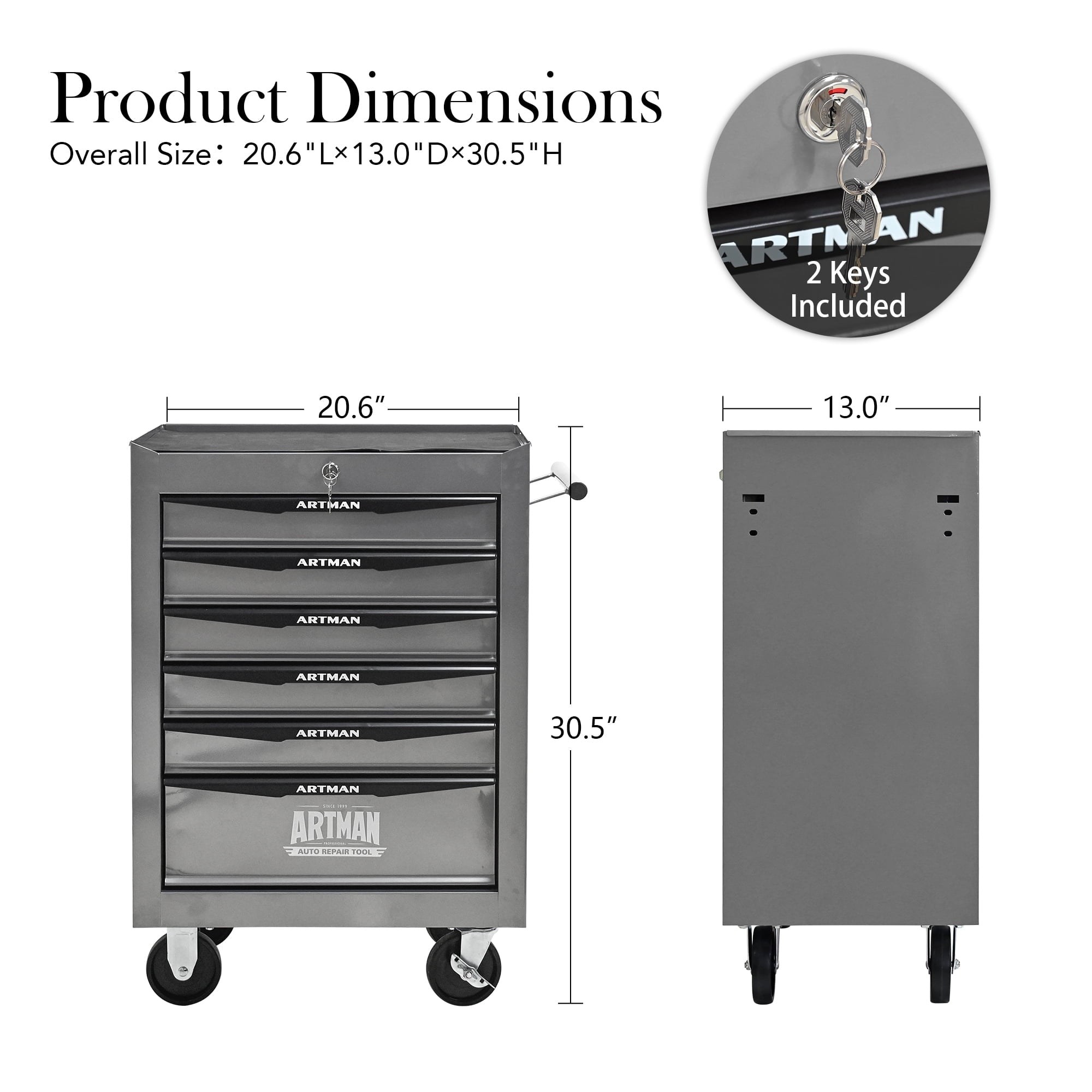 20" 6-Drawer Tool Chest Cabinet with Ball Bearing Drawer Slides, Steel Tool Storage Box Organizer for Garage Workshop... - Image 6