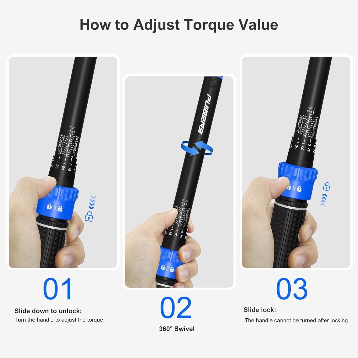 Torque Wrench Set 3/8" Drive 5-50 FT.LB, Dual-Direction 72-Tooth Adjustable Torque Wrenches with 6" Extension Bar, 3/8" to 1/2" & 1/4" Adapt - Image 6