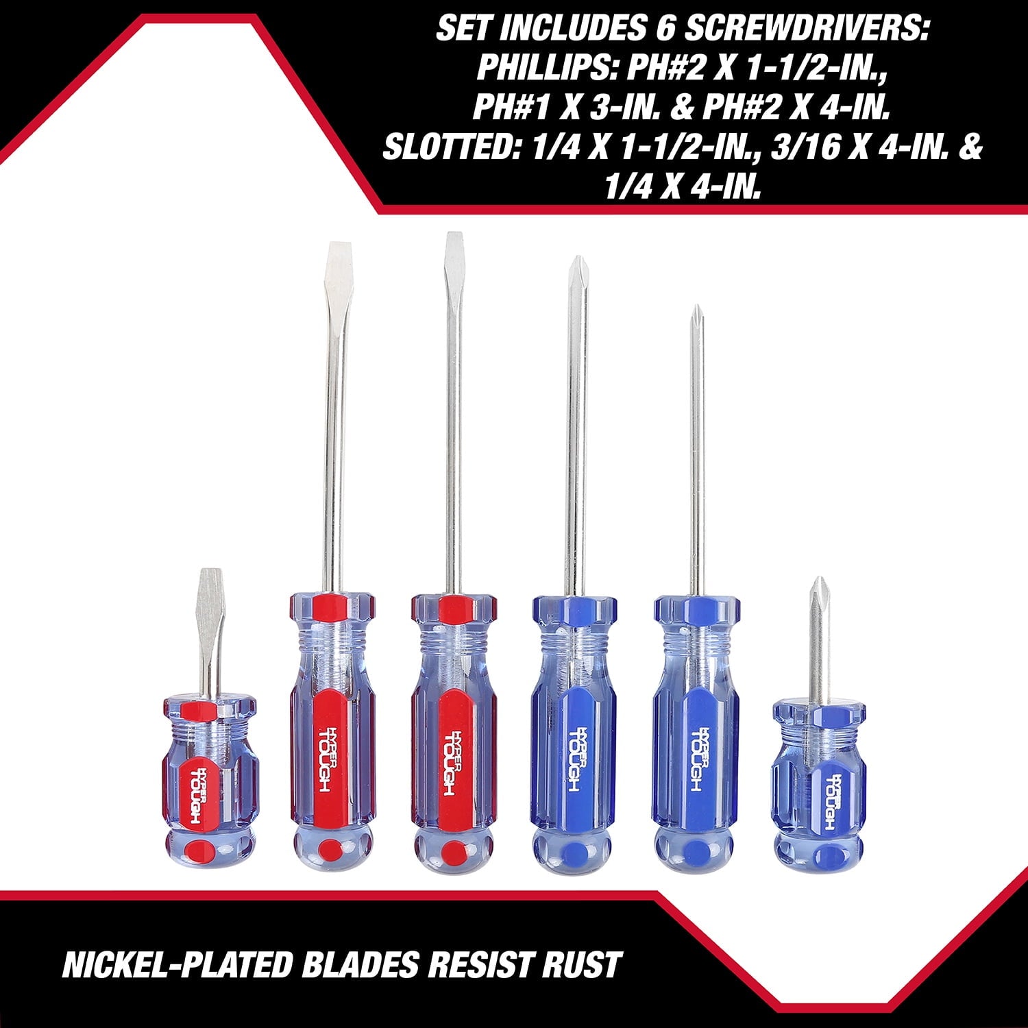 6-Piece Phillip and Slotted Screwdriver Set with Acetate Handle - Image 4