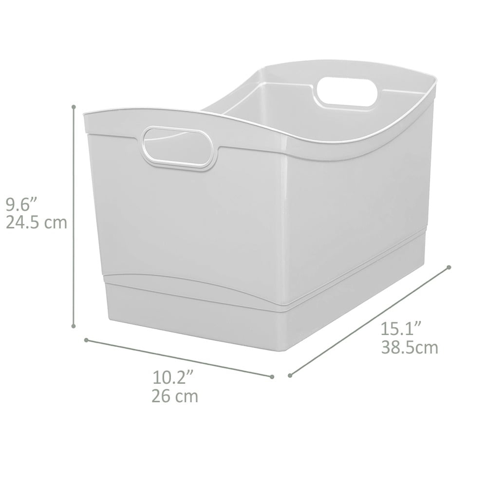 Clear Plastic Utility Storage Bin Organizer with Built-In Handles, Large Storage Container for Pantry, Closet, Cabinet and Shelf Organization, 15.3" x 10.4" x 9.8"