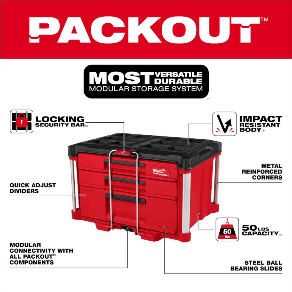Milwaukee Tool PACKOUT Multi-Depth 3-Drawer Tool Box - Image 2