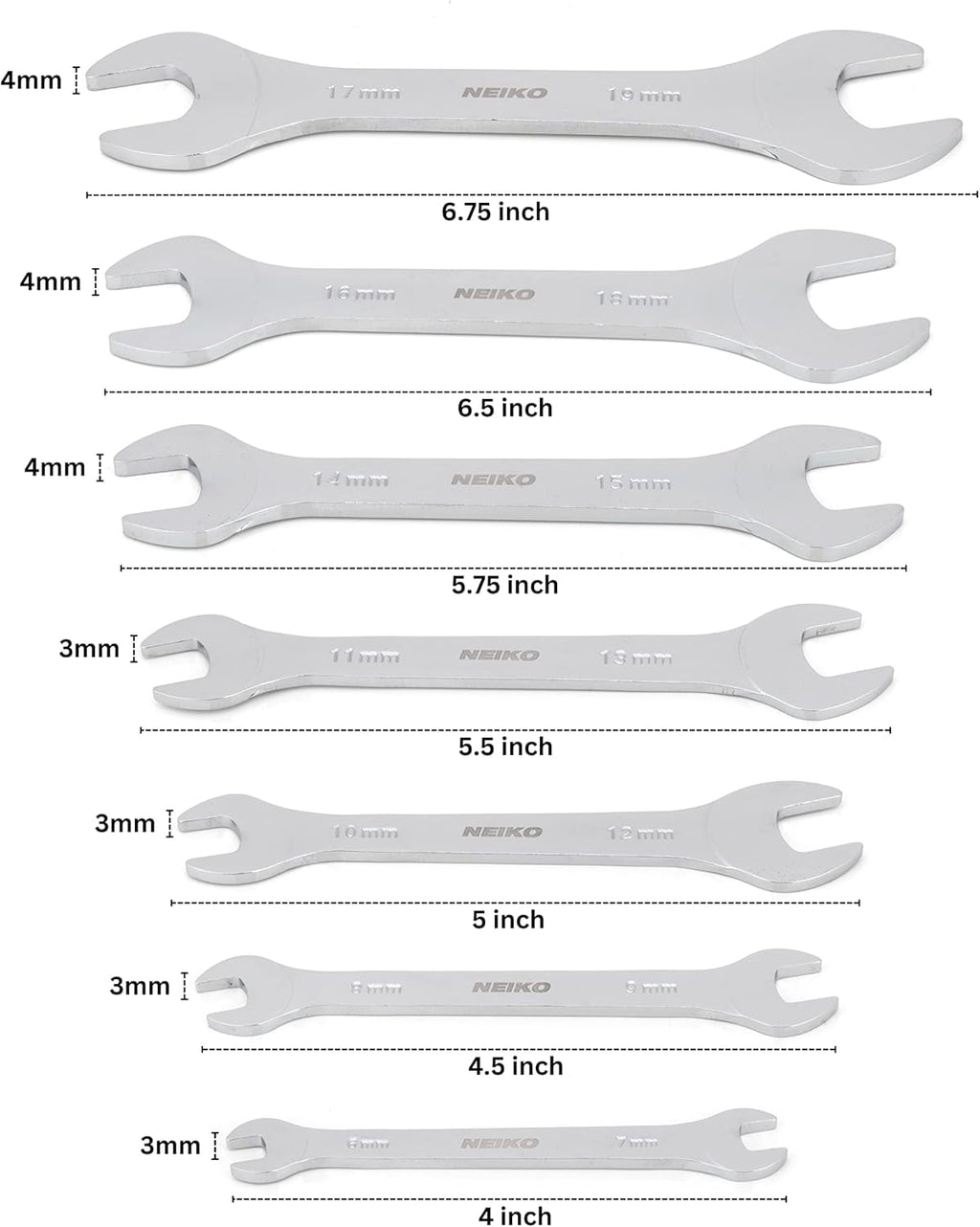 03581A Super Thin Wrench Set, 3-4mm Thick, 7 Piece, Metric Sizes 6-19mm - Image 2