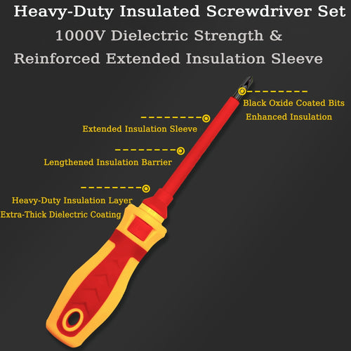 12-in-1 Magnetic Insulated Screwdriver Set - 1000V Voltage Proof Slotted Tools for Electricians - Image 2