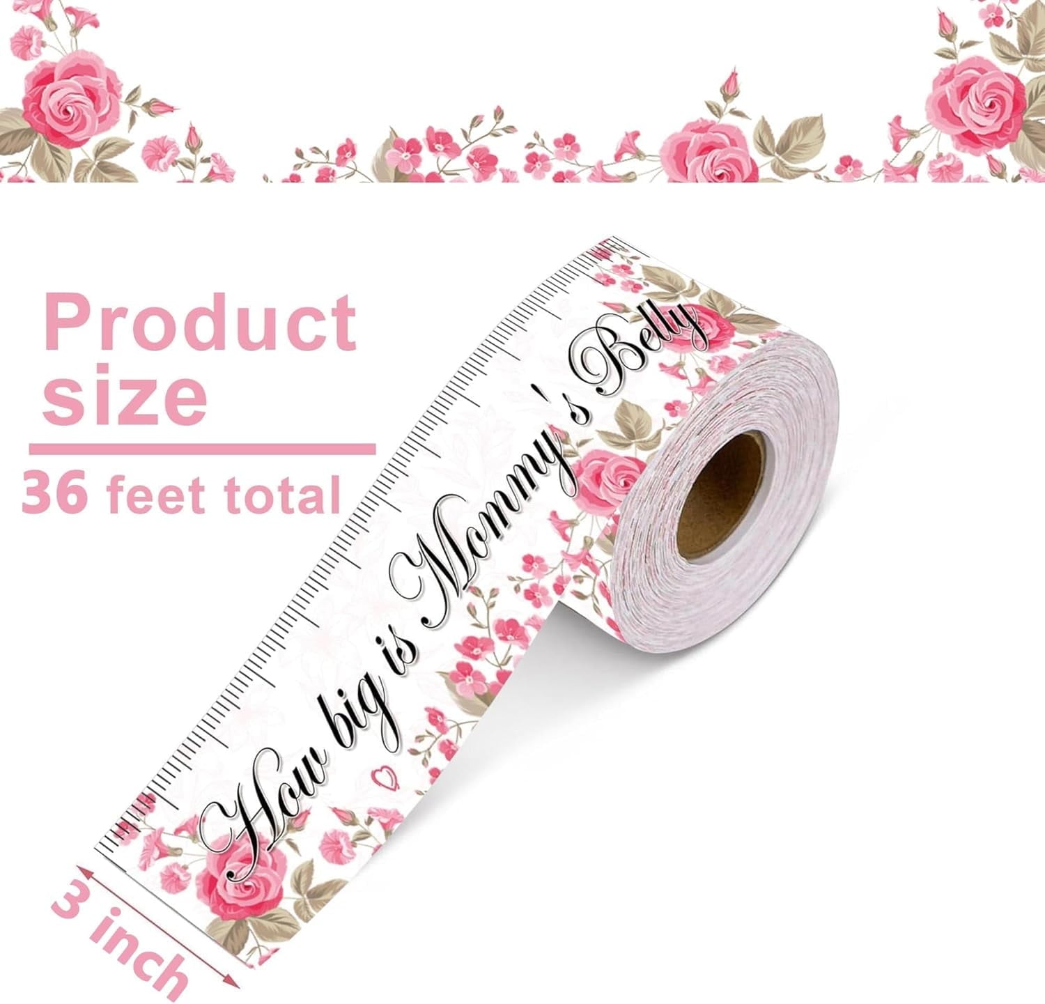 How Big is Mommy's Belly Baby Shower Tape Guessing Game Baby Shower Game Winners Measure 36 Feet Baby Shower Paper Me... - Image 2