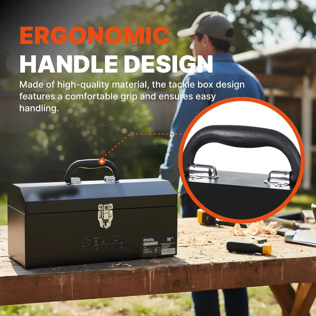 16 Inch Metal Tool Box, Portable Carbon Steel Toolbox with Padlockable Design for Mechanics and - Image 4