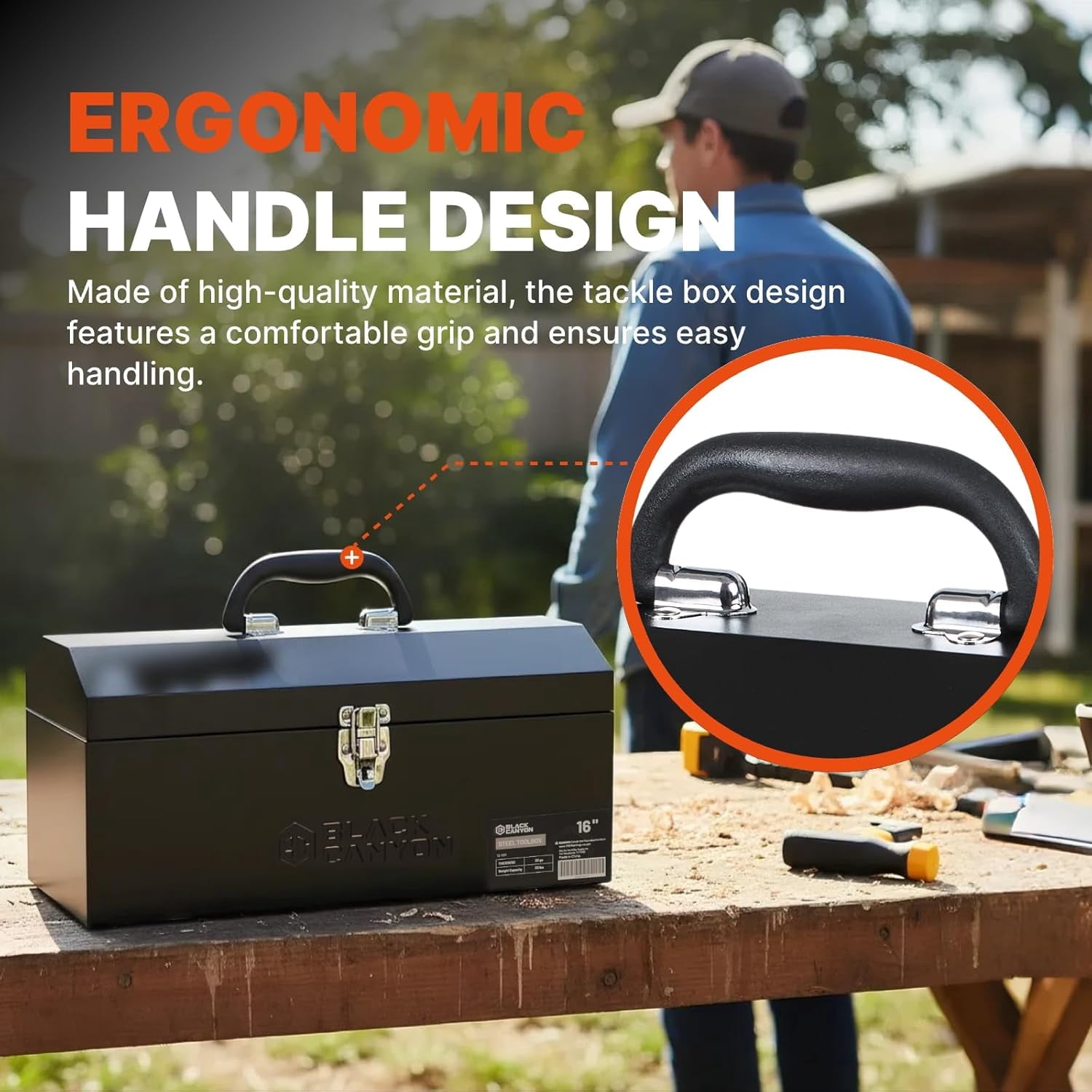 16 Inch Metal Tool Box, Portable Carbon Steel Toolbox with Padlockable Design for Mechanics and - Image 4