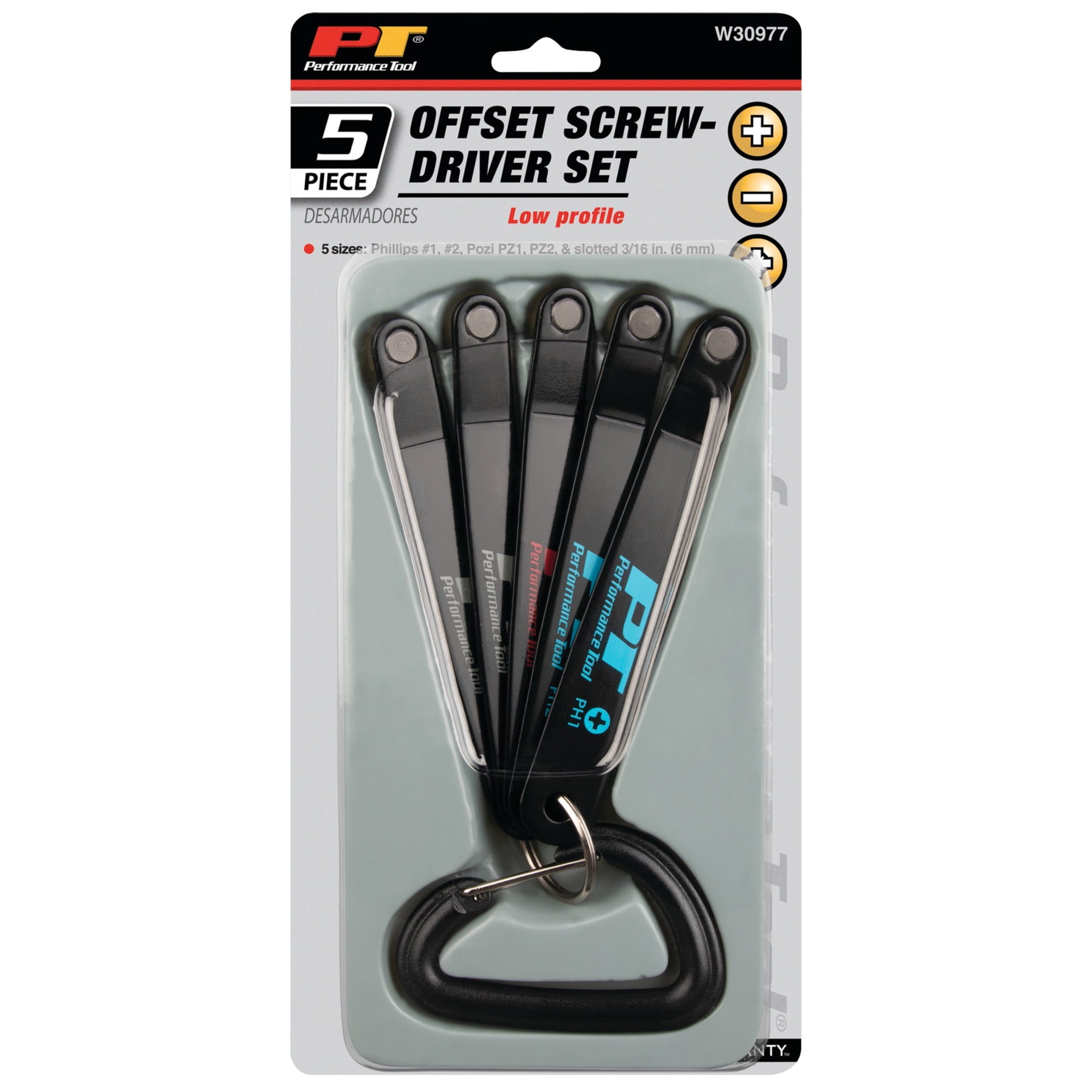 W30977 Low Profile Offset Screwdriver Set with 5 Popular Sizes, Corrosion-Resistant Steel Handles, and Compact Storage - Image 3