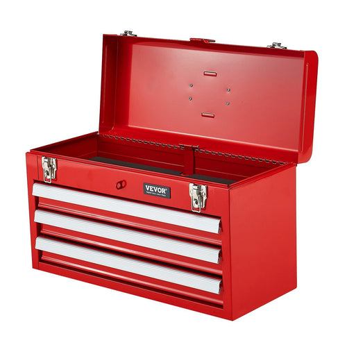 20.5-inch, 3-Drawer Portable Metal Chest with Tray, Red - Image 2