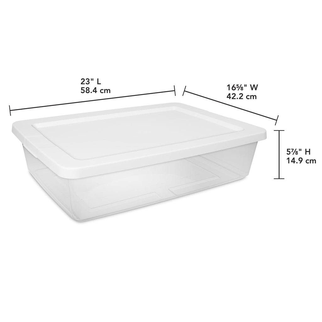 Set of (2) 28 Quart Storage Bins, Clear Plastic Storage Bin with Snap-on Lid, White