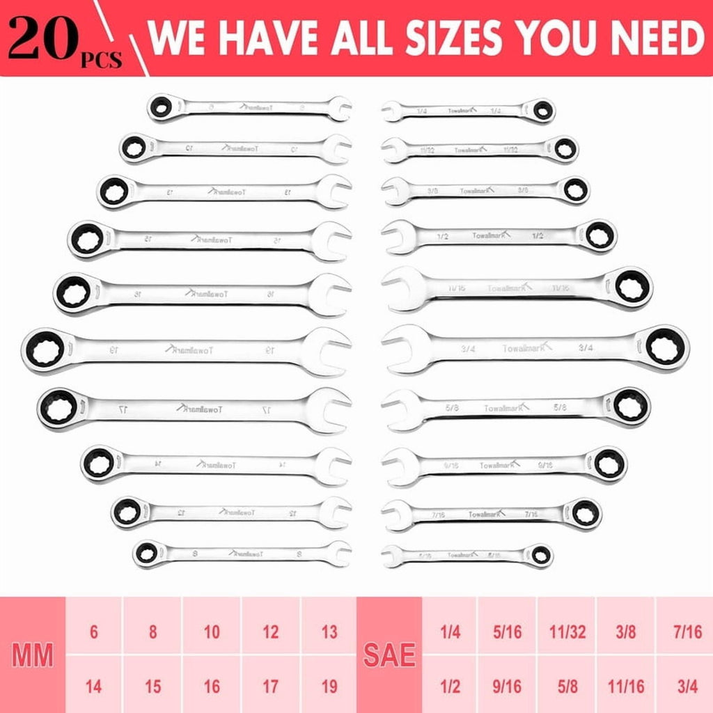 20 PCS Flex Head Ratcheting Wrench Set, Professional Ratchet Wrench Kit With 72 Tooth CR-V Steel, Roll Up Pouch, SAE ... - Image 6