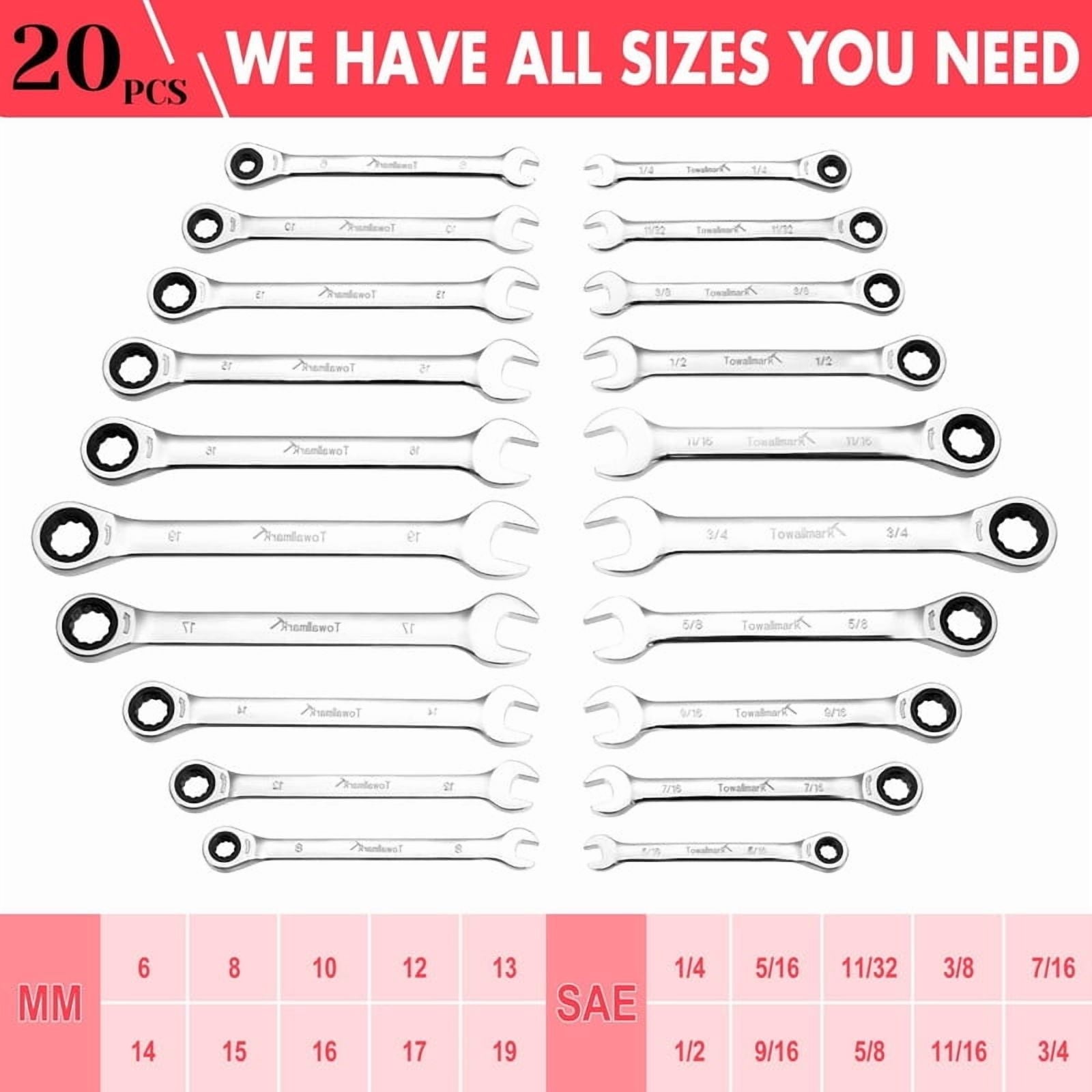 20 PCS Flex Head Ratcheting Wrench Set, Professional Ratchet Wrench Kit With 72 Tooth CR-V Steel, Roll Up Pouch, SAE ... - Image 6