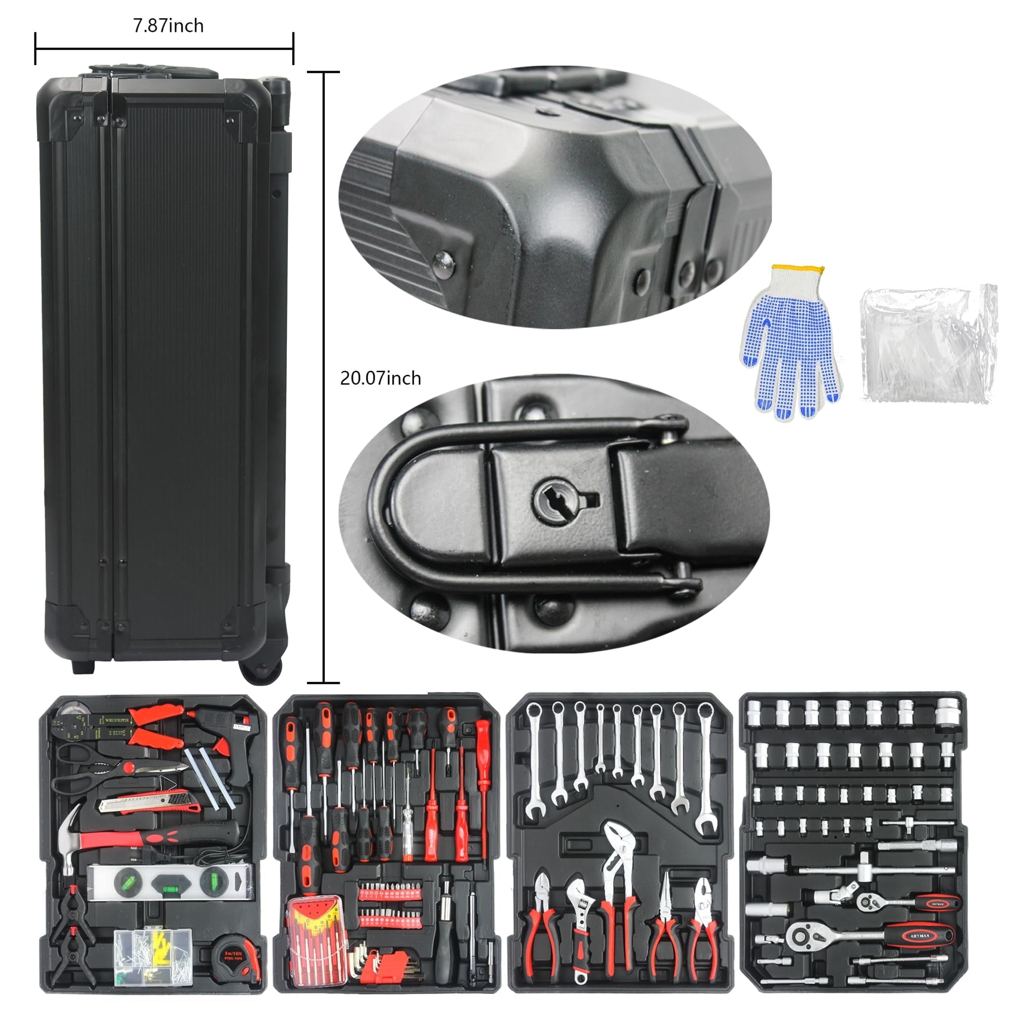 899 Pcs Tool Set, Household Tool Kit with Rolling Tool Box for Home Auto Repair, Black - Image 4
