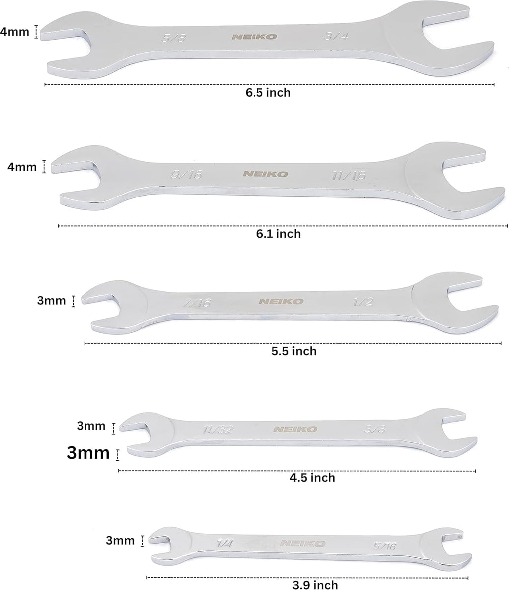 03580A Super Thin SAE Wrench Set, 3-4mm Thick, 5 Piece, Double Open Ended, Standard Span, Slim Profile - Image 2