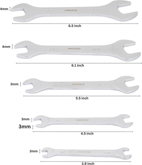 03580A Super Thin SAE Wrench Set, 3-4mm Thick, 5 Piece, Double Open Ended, Standard Span, Slim Profile - Image 2