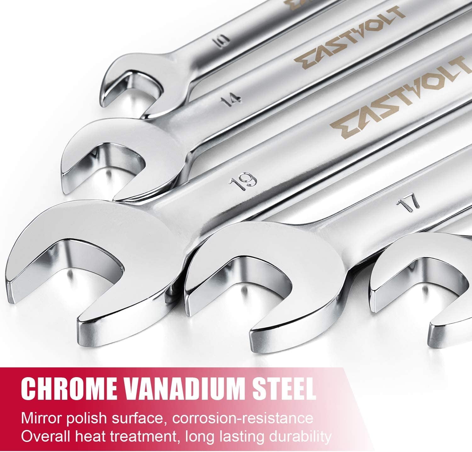 Eastvolt 12 Pieces Flex Head Ratcheting Wrench Set, Metric 8mm-19mm, Combination Ended Spanner kits, Chrome Vanadium Steel with Toolbox - Image 3