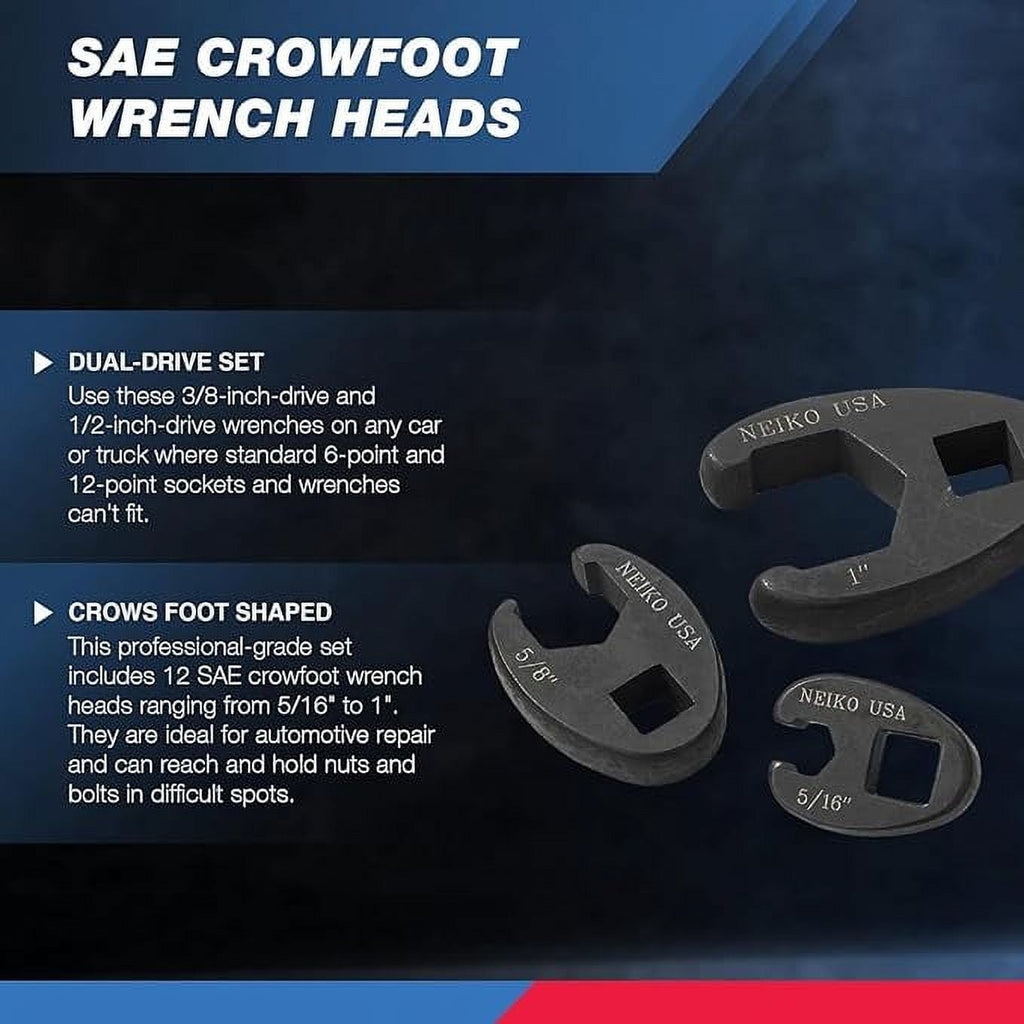 03323A Crowfoot Wrench Set 1/2" and 3/8 Drive, 12 Piece, SAE Crows Foot Wrench Sizes 5/16 to 1, Chrome-Moly Flare Nut... - Image 2