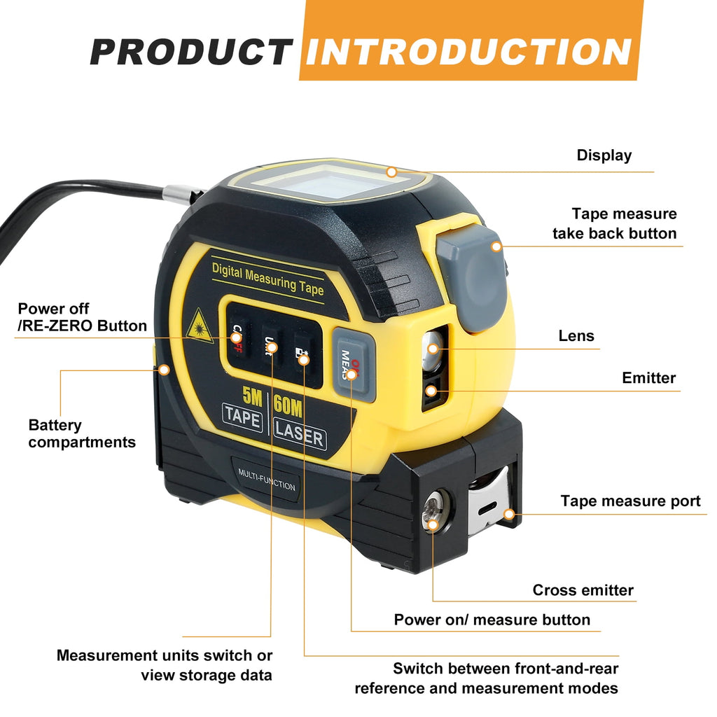 Almighty Ruler Self Locking Digital Tape Measure LED Display 3 in 1 Rangefinder Tape Measure Ruler Measuring Tape High Precision Almighty To - Image 6