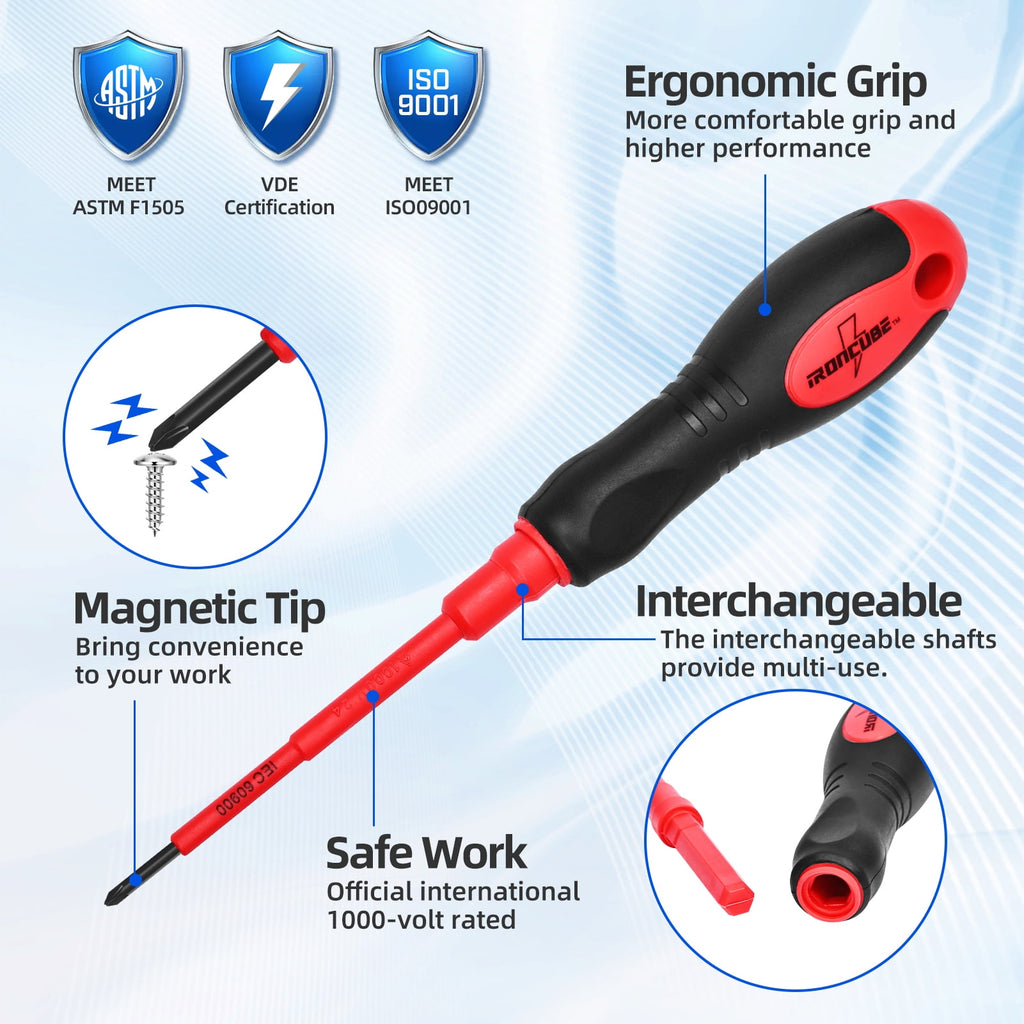 1000V Electrician Insulated Screwdriver Set, 9-Piece VDE Certified Replaceable Bits with Magnetic Tips - Image 5