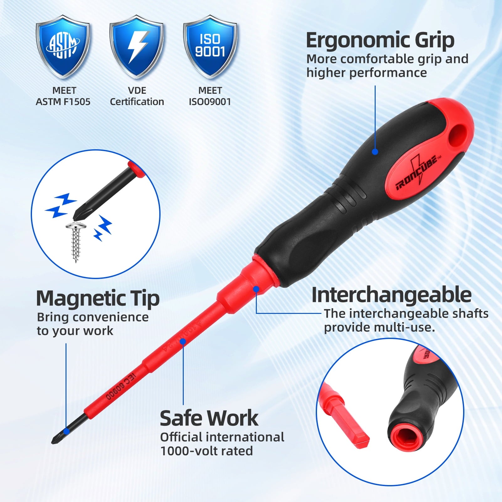 1000V Electrician Insulated Screwdriver Set, 9-Piece VDE Certified Replaceable Bits with Magnetic Tips - Image 5