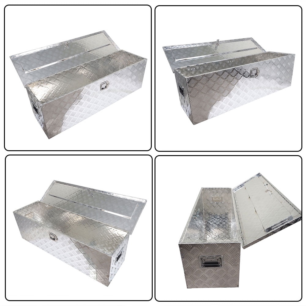 49 Aluminum Diamond Plate Tool Box 5 Bar Tread Chest Box Truck Storage Flat Bed Pickup ATV RV Trailer Organizer w/Key... - Image 6