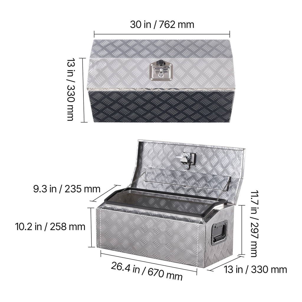 Durable Aluminum Truck Bed Tool Box, Striped Storage Box with Side Handle and T-Lock Keys, Organizer Chest for Traile... - Image 3