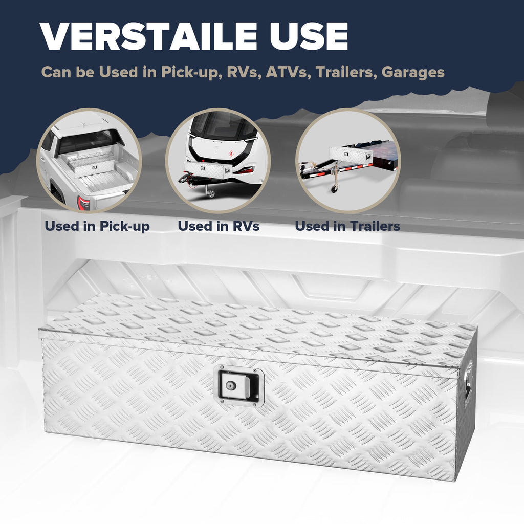 39" Aluminum Bar Tread Tool Box Chest Box Pick Up Truck Bed RV Trailer Toolbox Storage With Side Handle And Lock Keys... - Image 3